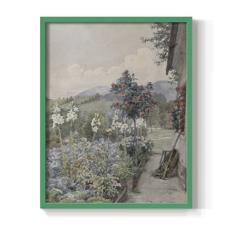 Impression florale vintage encadrée LIX - bois massif, Vert, H 11 po x l 9 po