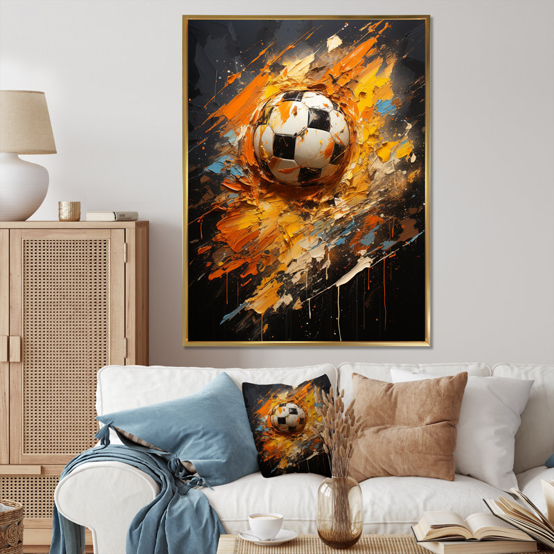 Joshuah Soccer Abstract Striker sur impression sur toile, H 40 po x l 30 po x P 1,5 po, Cadre flottant doré
