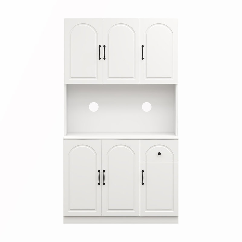 White MDF 71" Kitchen Pantry Storage Cabinet with 6 Doors and 1 Drawer