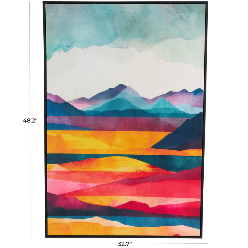 Cole And Grey Canvas Mountains And Lake View Abstract Living Room Framed Wall Art With Black Frame