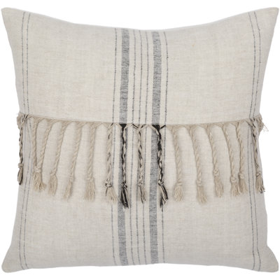 Housse de coussin en lin à 3 rayures