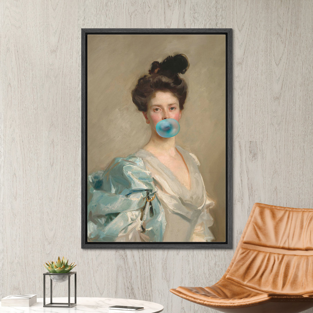 Altered Classical Portraits "Elegant Woman With Blue Bubblegum Eclectic Print Wall Art IDEA4WALL