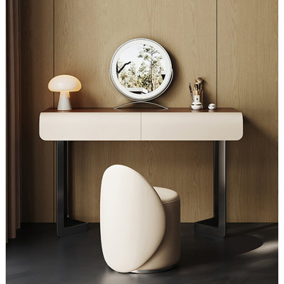 Coiffeuse en bois massif de style rétro avec cuir de selle pour chambre à coucher