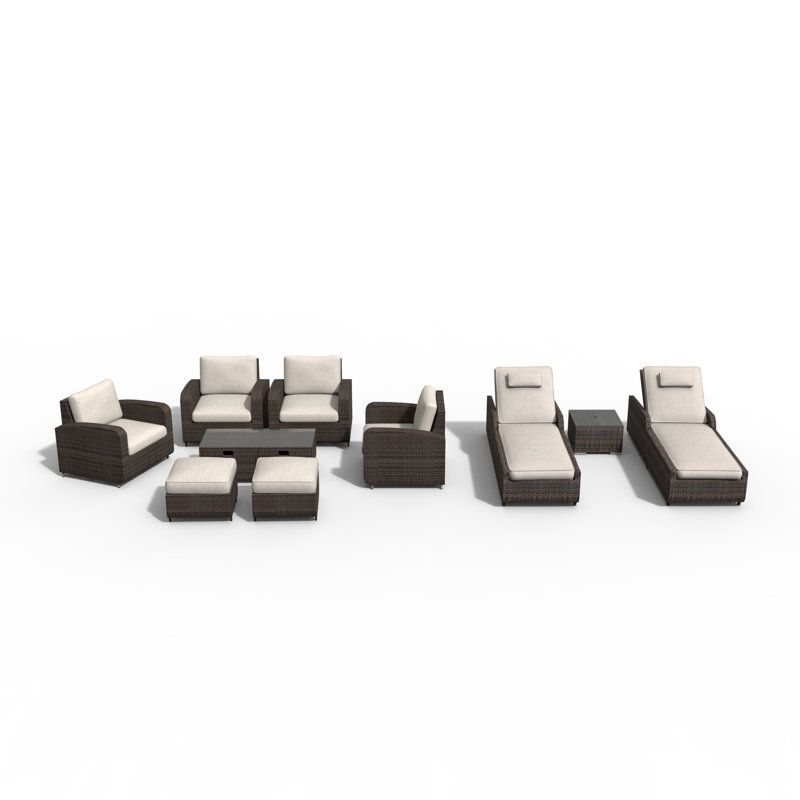 Almanza 8 - Person Patio Conversation Set with Cushions, Beige, Brown
