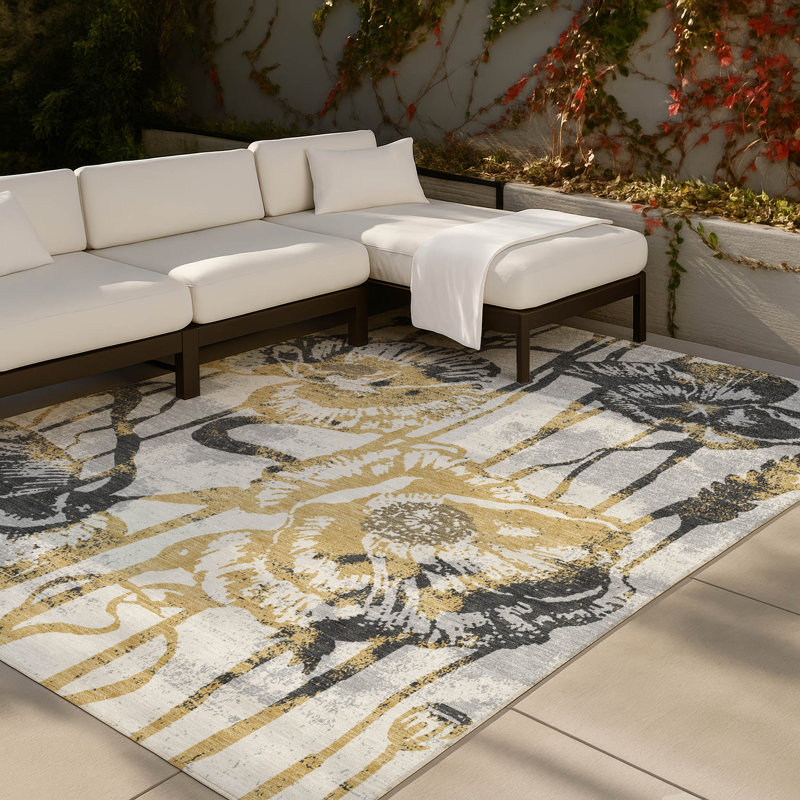 Machine Washable Indoor/Outdoor Chantille ACN2894 Floral Rug, 8' x 10', Pewter