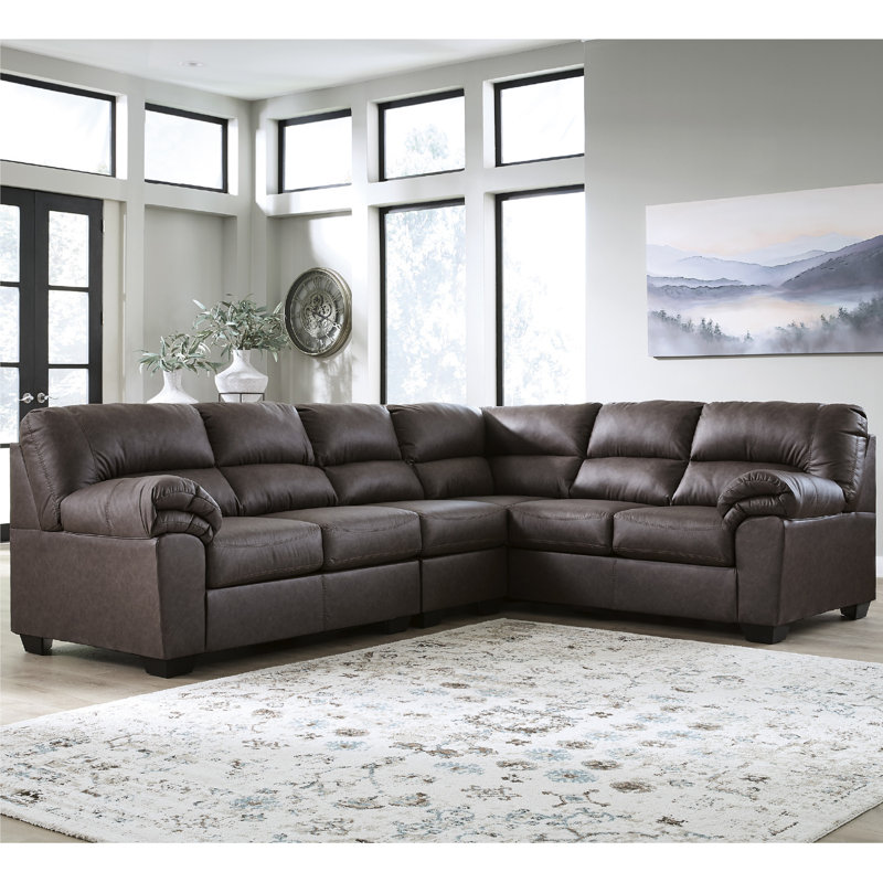 Skandar 3-Piece Sectional, 38" H x 117" W x 92" D, Brown Faux Leather