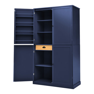 Blue Kitchen Pantry With 2 Drawers, Adjustable Shelves And 8 Door For Dining Room Storage Planning Freestanding Shelves, Drawers Space Maximization