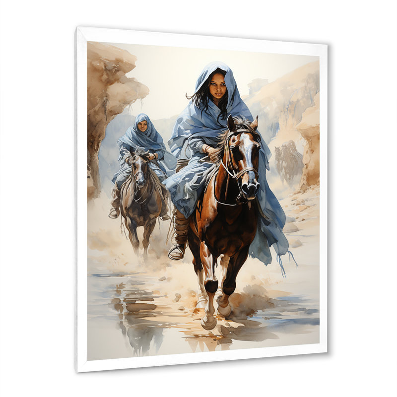 Nomades touareg de la tribu africaine Kennsley - reproduction sur toile, H 32 po x l 24 po x P 1 po, Cadre simple blanc