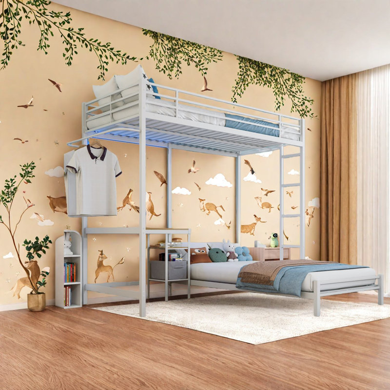 Lits simples en métal peu encombrants avec bureau multifonctionnel et rangement
