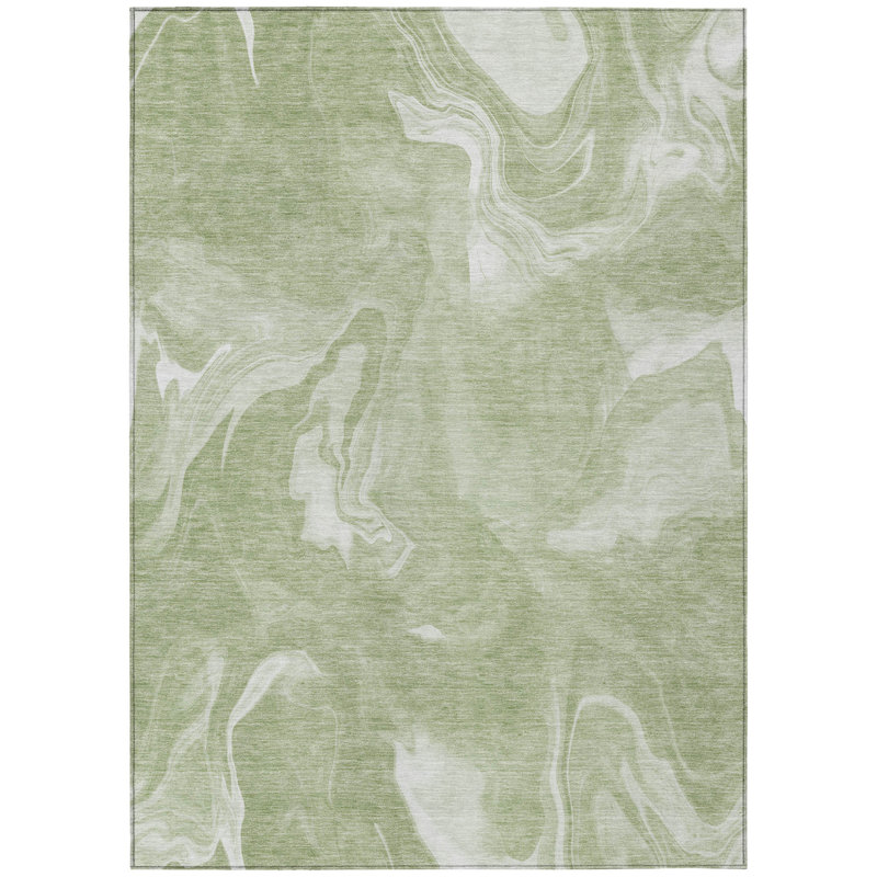 Tapis d'extérieur lavable abstrait vert artichaut 5 pi x 8 pi vert fougère et ivoire