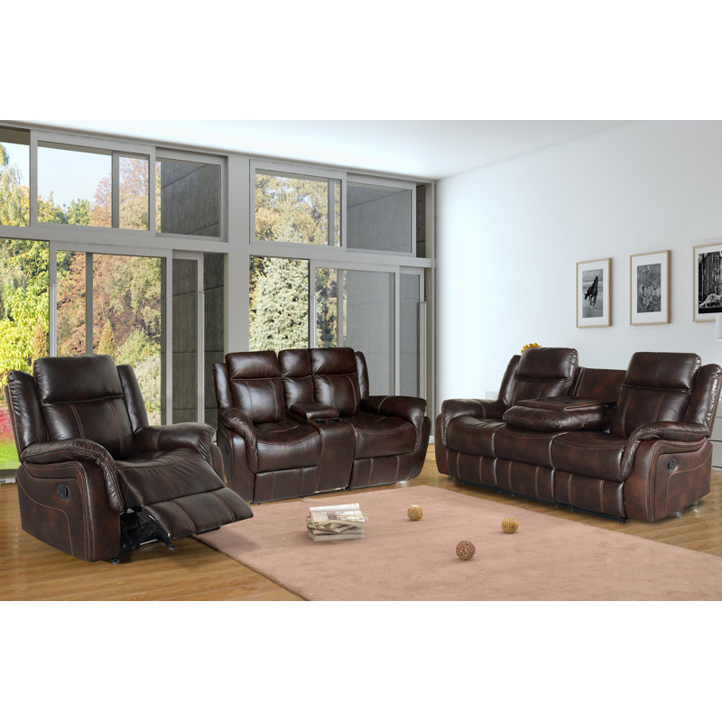 Ensemble de salon inclinable en similicuir 3 pièces Eyde, Similicuir brun