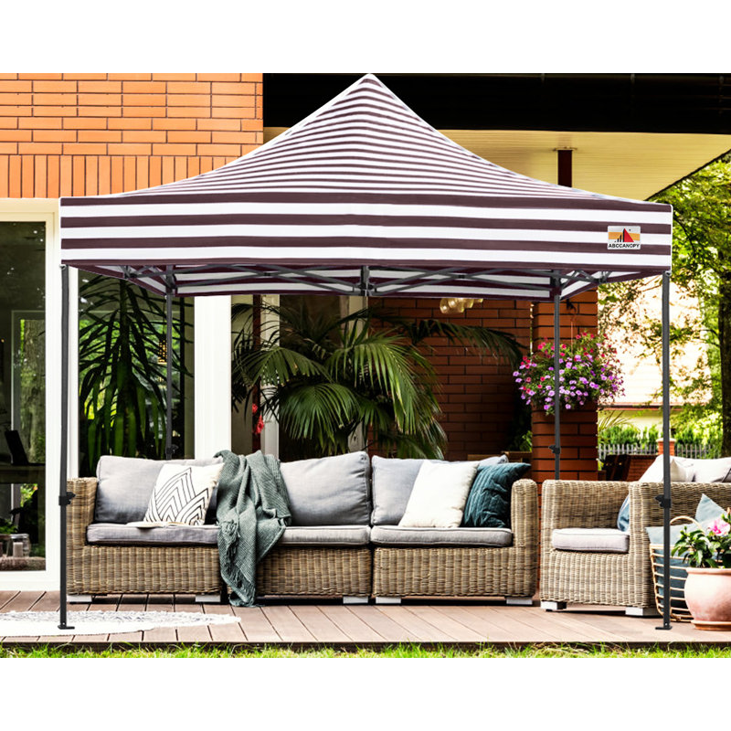 Commercial 10 Ft. W x 10 Ft. D Metal Pop-Up Canopy The Pop Up Canopies, Brown White Stripes