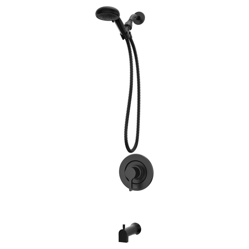 Robinet de baignoire et douche avec pomme de douche à main Beric, valve incluse, Noir mat