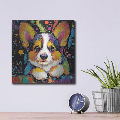  «Woof Corgi» par Rich Monet, art mural en métal, 12 po x 12 po