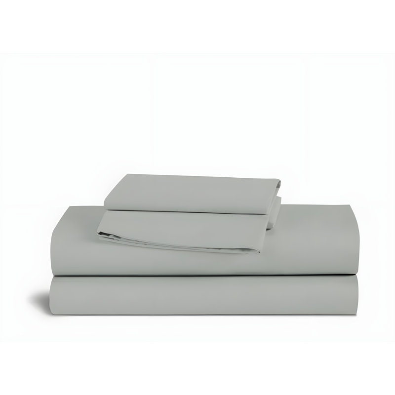 400TC Sateen Solid Cotton 4 Piece Sheet Set Fitted Sheet Fits Upto 16" Deep Pocket, Light Gray, King Sheet Set