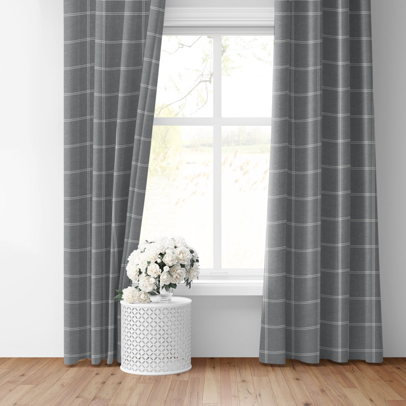 Shay Window Pane Cornflower Cotton Grommet Top Drapery Panel Set of 2, 50" W  x 240" L, Gray
