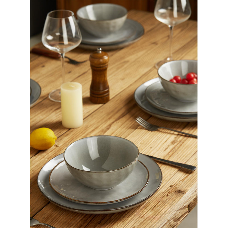 Leny 12-Piece Stoneware Dinnerware Set - Service for 4, Gray