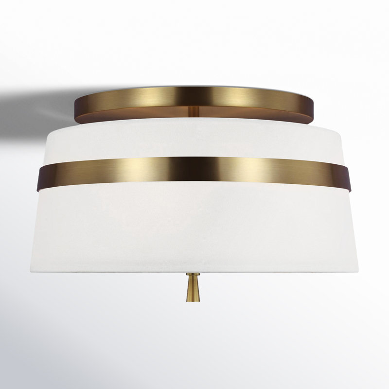 Rory Fabric Semi Flush Mount, Burnished Brass, 8.25" H x 14" W x 14" D