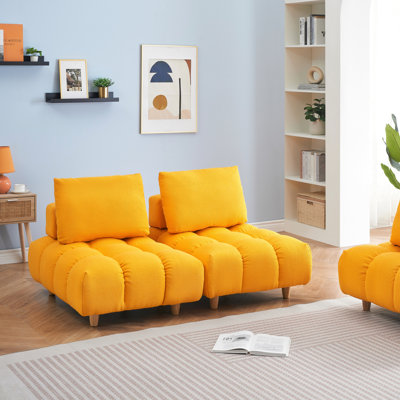 Causeuse de 60 po en tissu jaune, confortable et pratique pour le bureau d'un salon, facile à assembler, style Mid-Century moderne avec bureau de 60 po