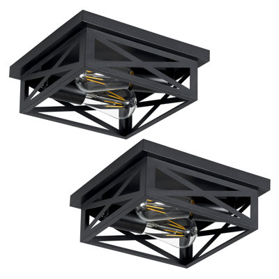 Ensemble de 2 plafonniers encastrés en métal noir industriel à 2 lumières Squre (ampoule non incluse)