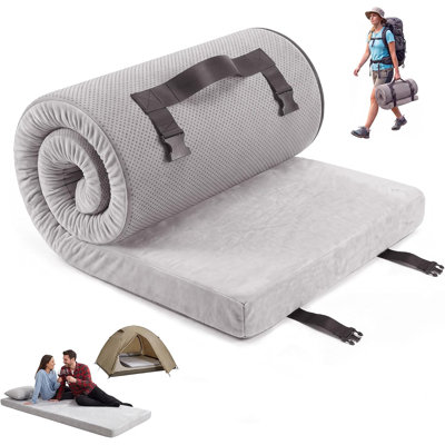 3-Inch Memory Foam Camping Sleeping Pad - Waterproof, Weather-Resistant Anti-Slip Ground Insulation Mat for Tent, Hiking & Travel - Grey, 72x24x3 in