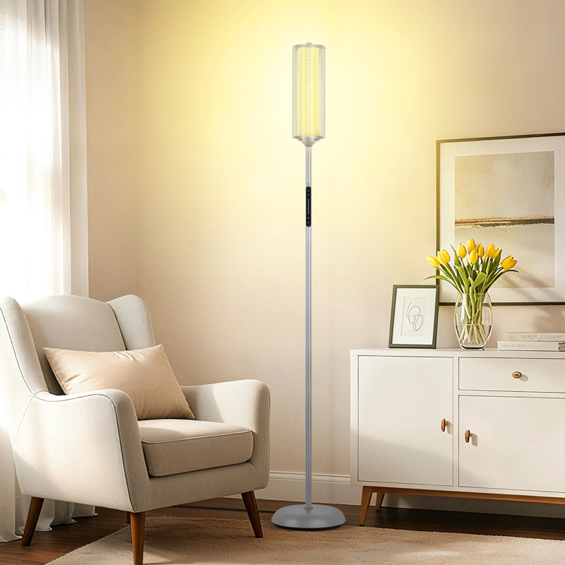 64.17" RGBIC Cylinder Bright Floor Lamps With Glass Lampshade With Wire Reinforcement And Remote Control, Gray