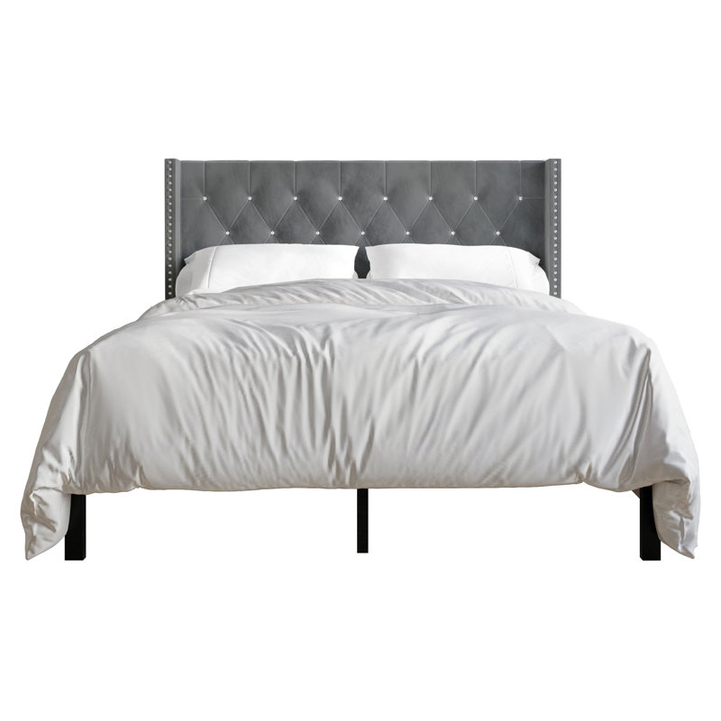 Lit tapissier standard capitonné Ffyona, Grand, Gris clair
