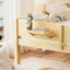 Grand lit superposé avec lattes améliorées, tablettes de rangement et plateau, bois de pin au design en contreplaqué naturel