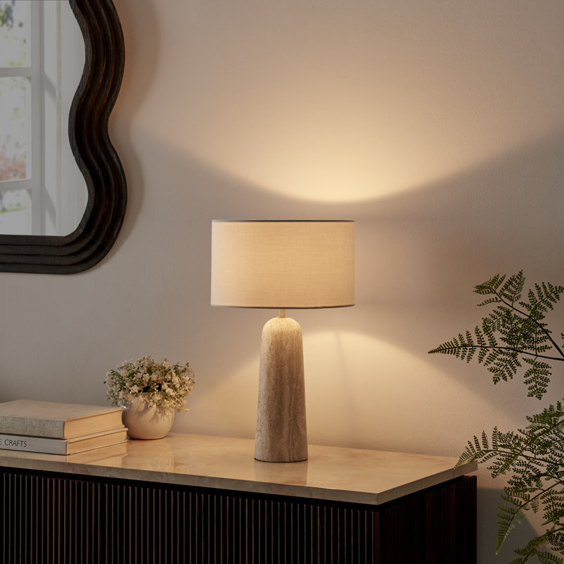 Teressia Tapered Travertine Stone Table Lamp - Elegant Simple Design