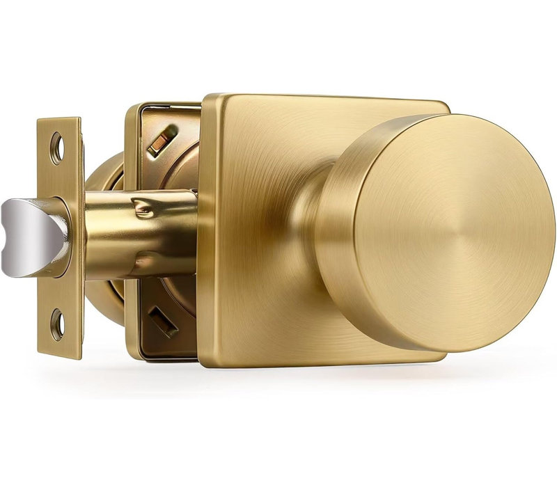 Probrico Square Panel Door Knob, Brushed Gold, Passage (Hall & Closet)