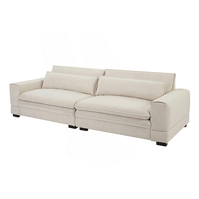 Mid-Century Modern 4-Seater Upholstered Sofa Couch for Living Room Bedroom Apartment and Home Office, Beige Fabric