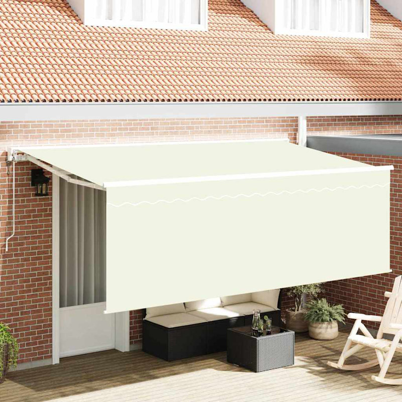 VidaXL 200cm D Retractable Patio Awning, Cream/White, 165cm H x 350cm W x 200cm D