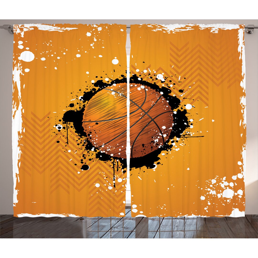 Rustikaler Vorhang, Basketball Splash Stil, Orange, Orange Schwarz