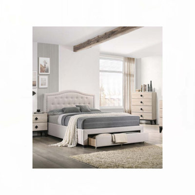 Fabric Ulpholsterted  Bed with Button Tufted,Drawer