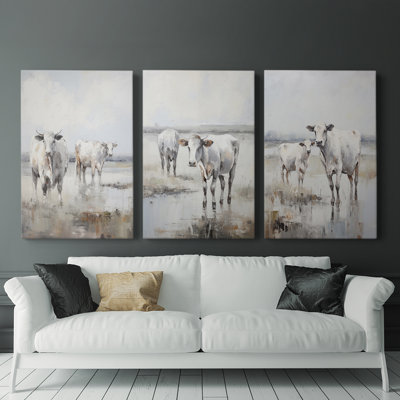 Cattle Series XCVII -Set Of 3 Gallery Wrapped Canvas -Ready to Hang