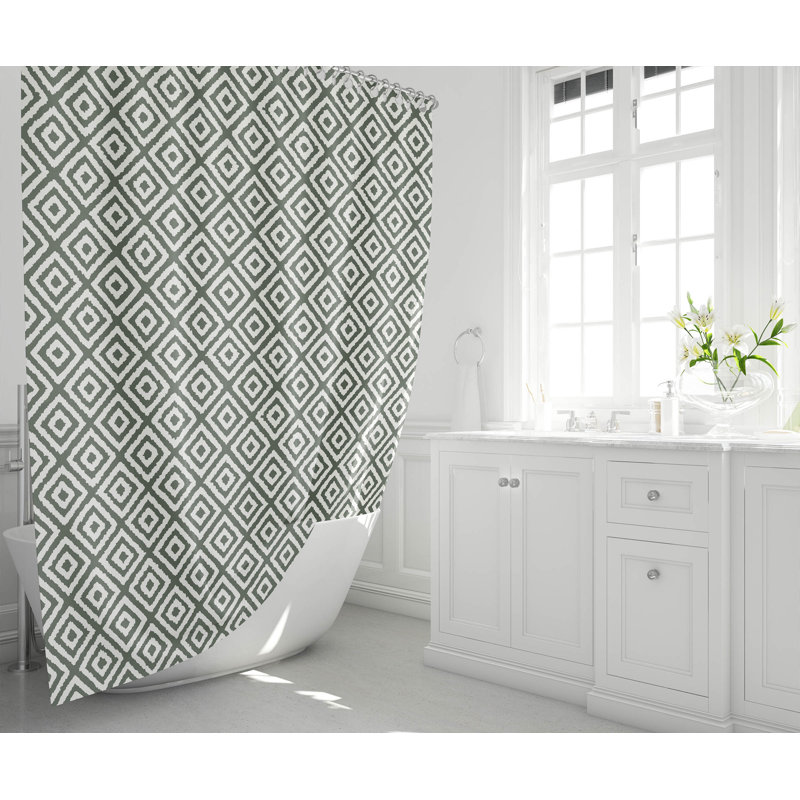 Ikat Grunge Ultra-Thin Lightweight Shower Curtain, Green/Chimichurri