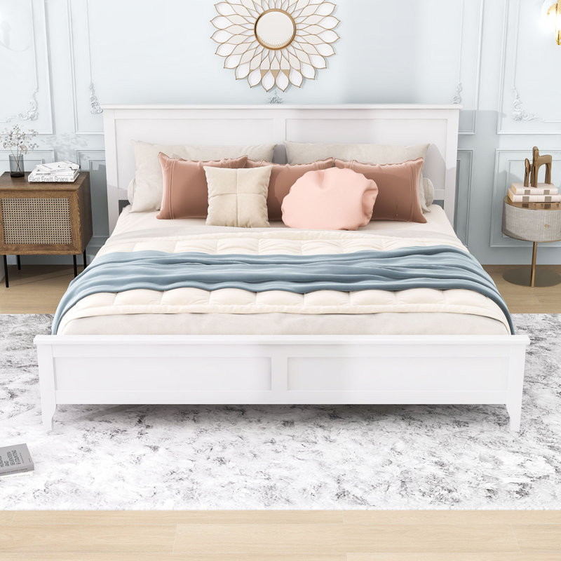 Zachai Wood Platform Bed Frame with Headboard, King, White