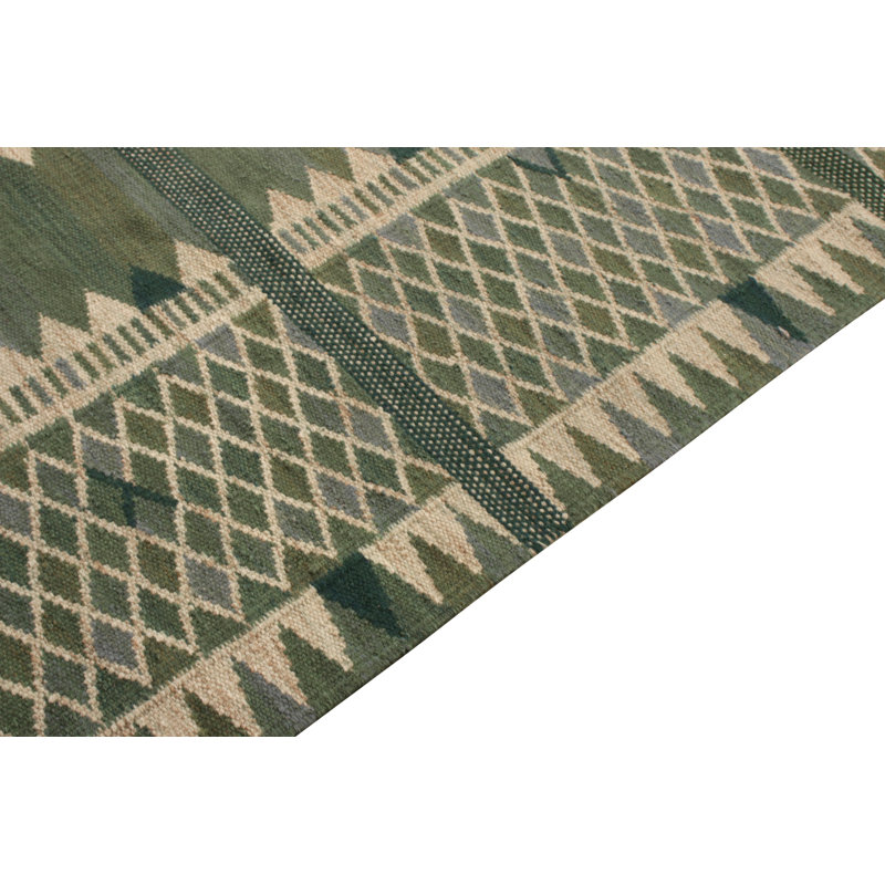 Scandinavian Hand Knotted Wool Geometric Area Rug, Rectangle 10' x 14'