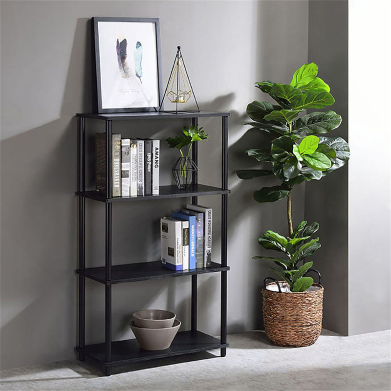 Bookshelf With 4 Shelf, (4 Shelves) 44"H x 24"W x 12"D, Black