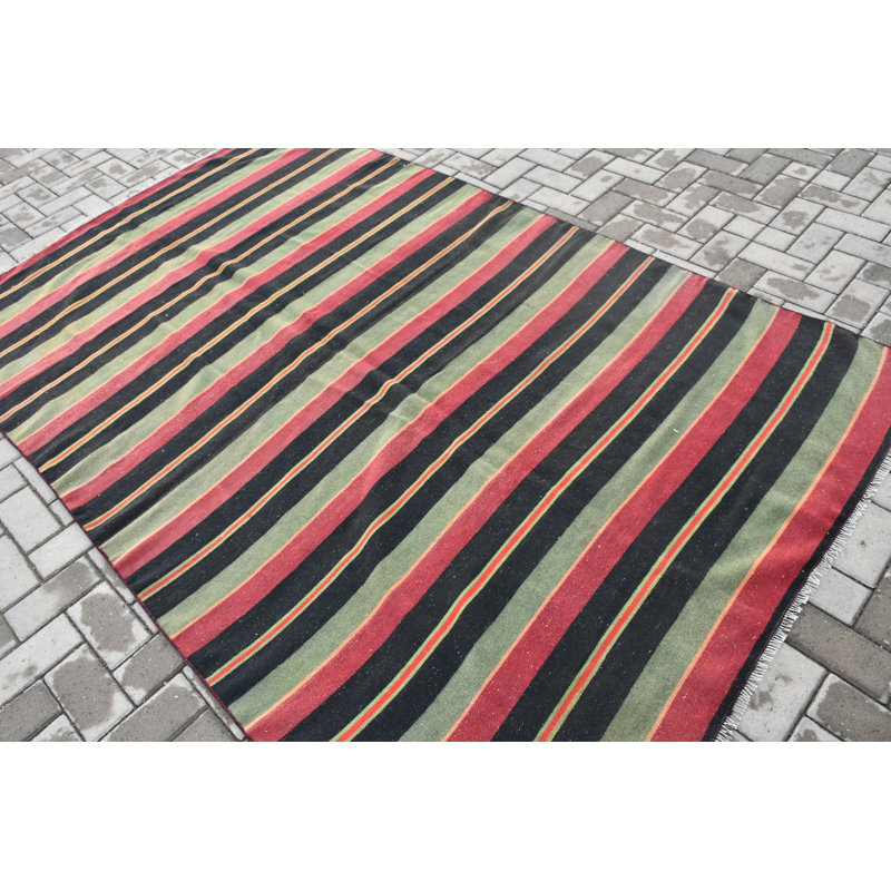 Grand kilim turc rétro noir pour la chambre à coucher et la décoration intérieure, idéal pour les chambres spacieuses