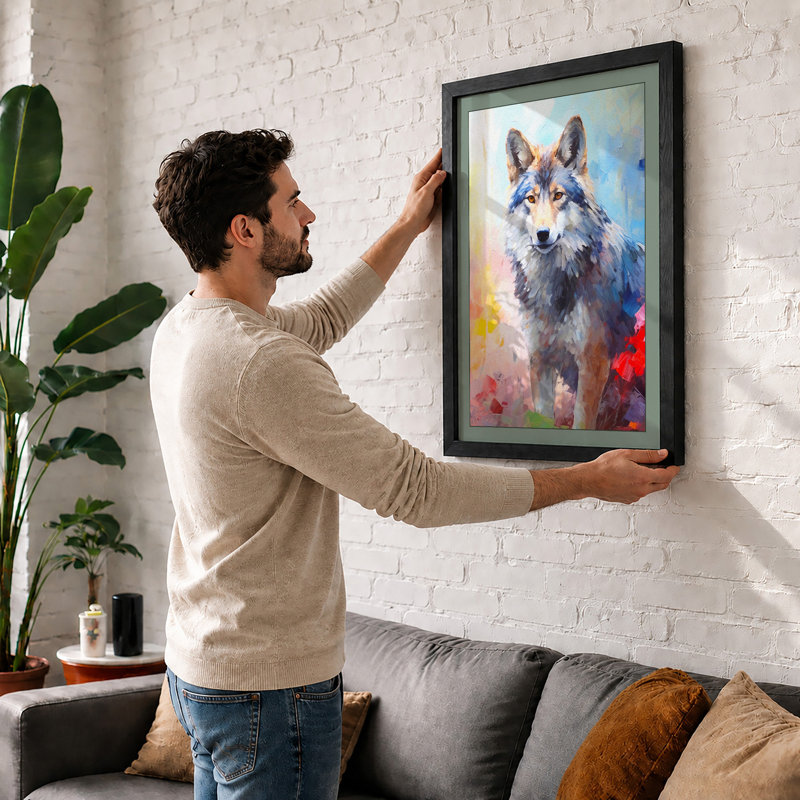 Wolf In Watercolour Modern - Print, A2 - 59.4 x 42.0 cm, Black