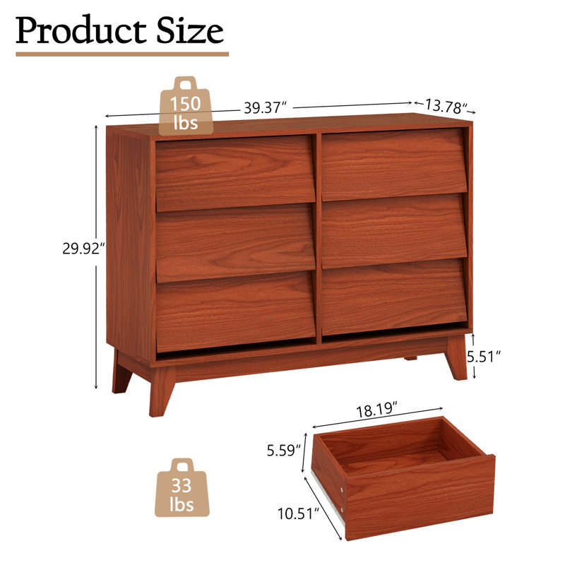Pequena Wooden 6 Drawers Dresser For Bedroom