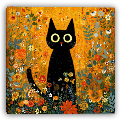 Bright Eyes Cat in Flowers IV Wrapped Canvas Wall Art