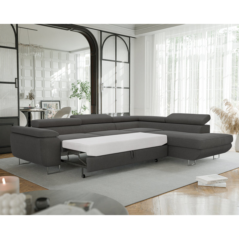 4 Seater Sofa Bed, Dark Grey, Right Hand Facing