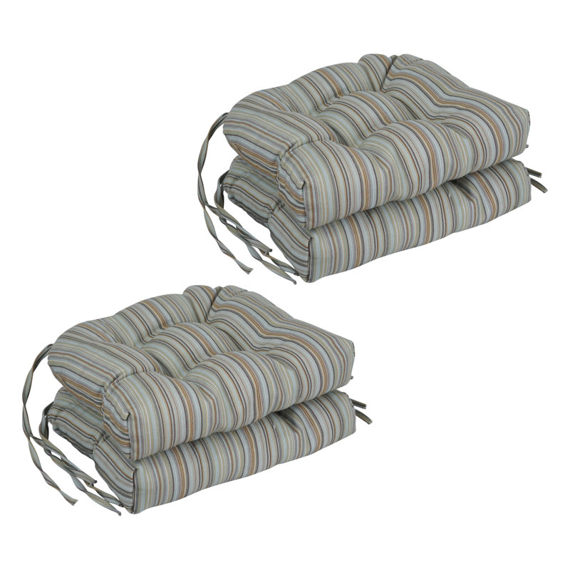16-Inch Rounded Back Woven Olefin Tufted Outdoor Chair Cushions (Set Of 4), Green;Blue;Beige;Multi-Colored Striped