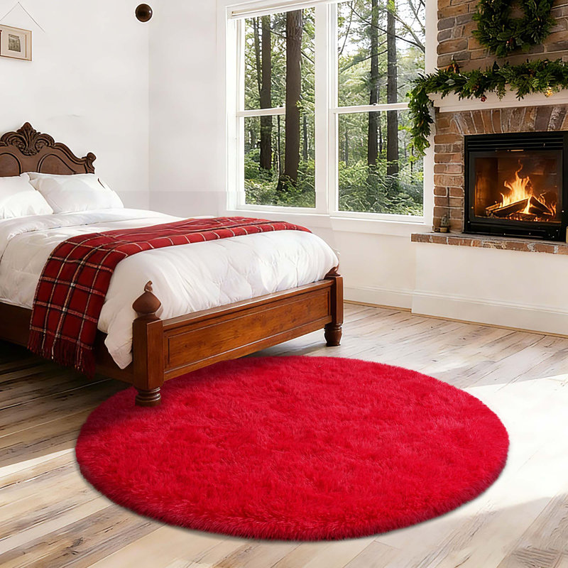  Red Round Shag Rugs, 4x4ft Soft Non-slip Fluffy Rug for Bedroom, Living Room, Teen Rooms Home Decor, Round 4', Red