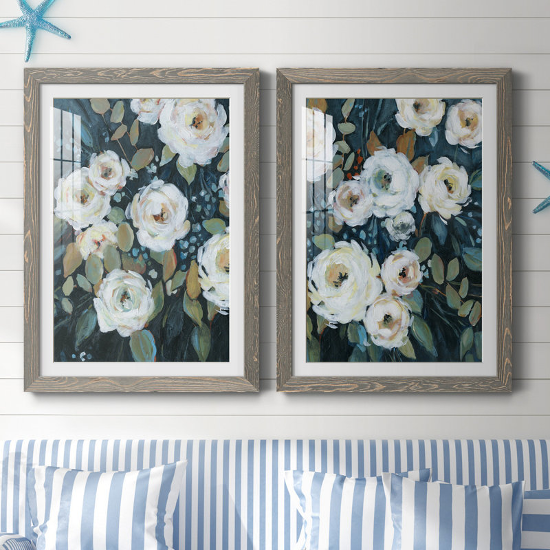 Moonlit Garden II - ensemble de 2 reproductions d'art, H 44 po x l 31 po x P 1 po, Cadre en papier gris, Blanc
