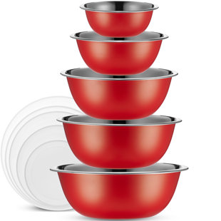 Viking 10 Piece Stainless Steel Mixing Bowl Set with Lids Red