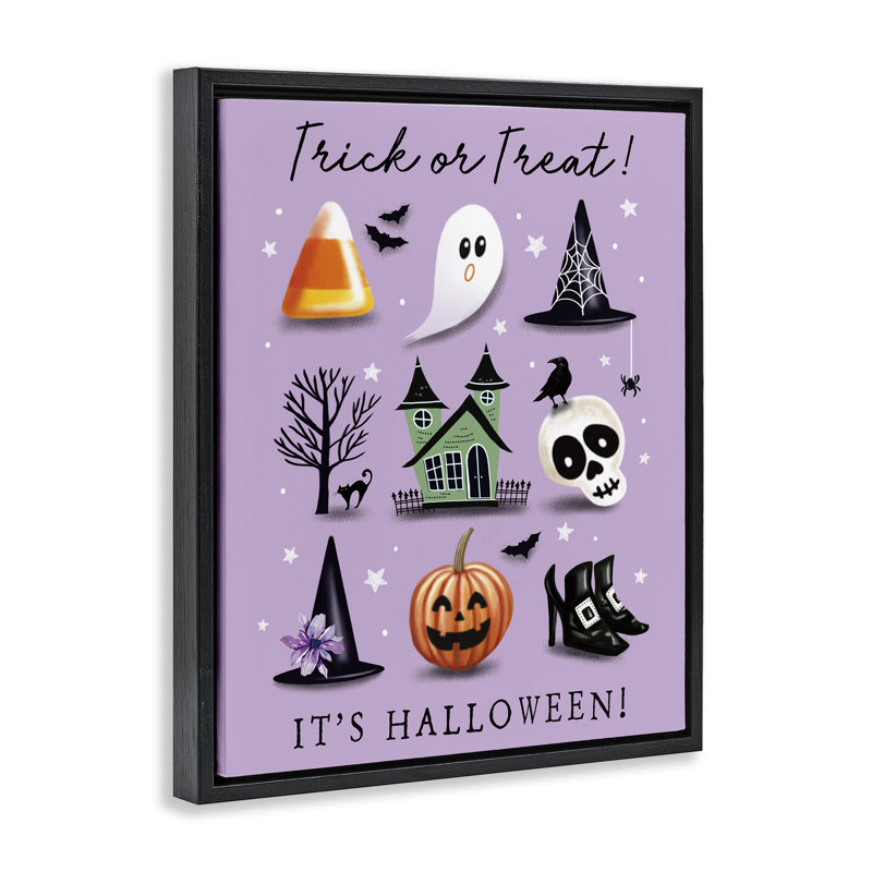 Cadre flottant «Trick Or Traite It's Halloween», conception par Elizabeth Tyndall, Cadre flottant noir de jais