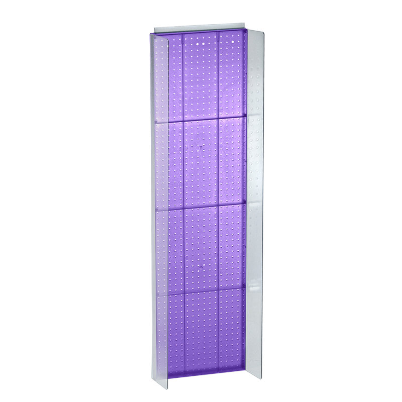 White and Silver 14"W x 60"H Pegboard Display with Plastic Side Wings